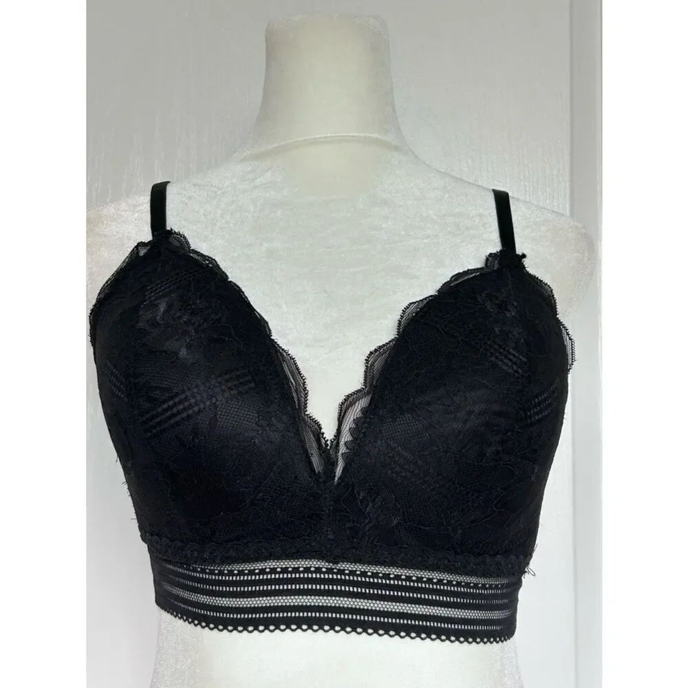 Black Floral Lace Longline Push-Up Bralette Coquette Bra Women Intimates